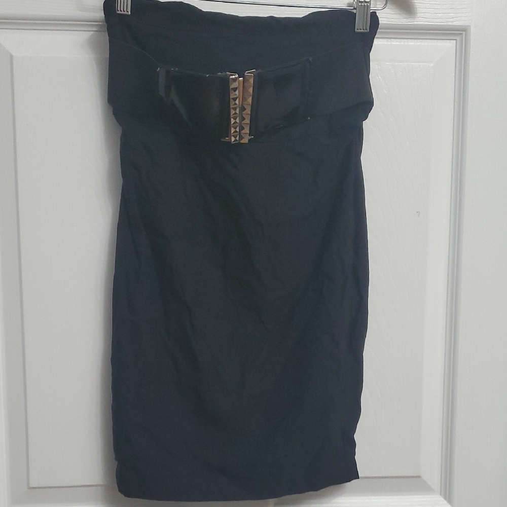 Seductions - Black Slit Skirt with Belt - SIZE S